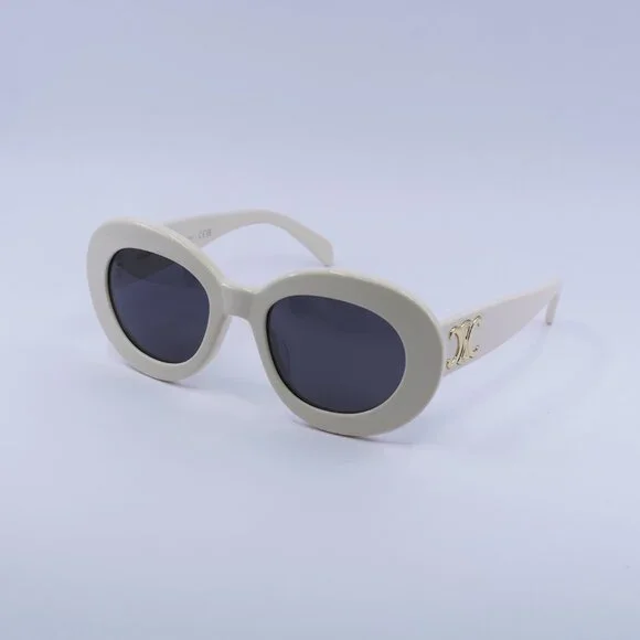Celine CL40312U TRIOMPHE 25A Sunglasses Shiny White Oval Frame, Grey Lenses CELINE Metal Triomphe CL50140U Oval Glasses | Fashion Eyewear main image 3